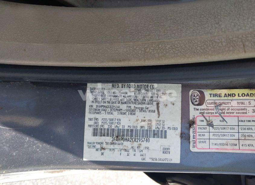 Photo 9 of 2012 Ford Fusion SE (VIN 3FAHP0HA2CR295740)