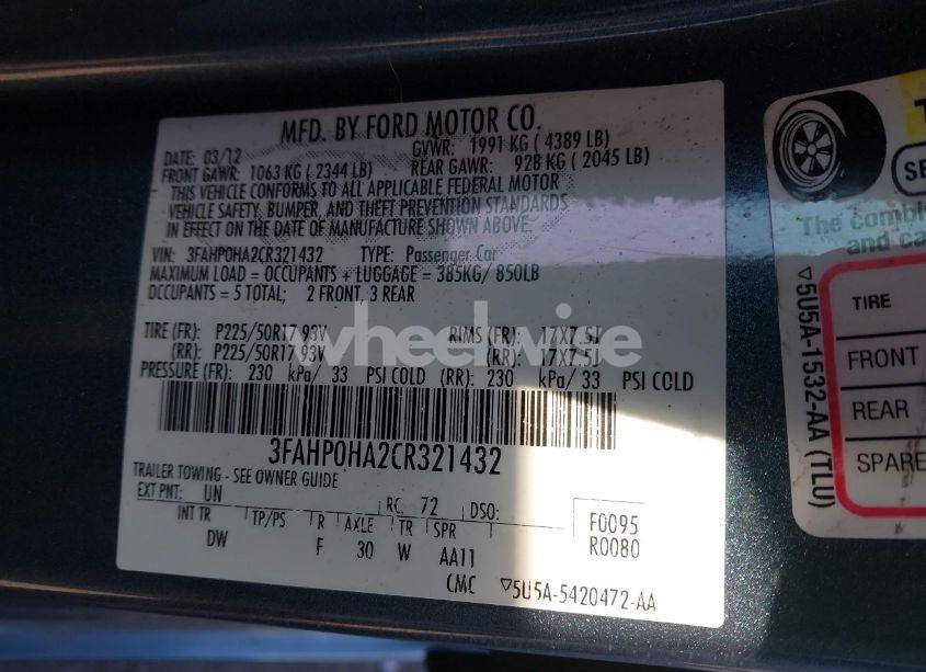 Photo 9 of 2012 Ford Fusion SE (VIN 3FAHP0HA2CR321432)