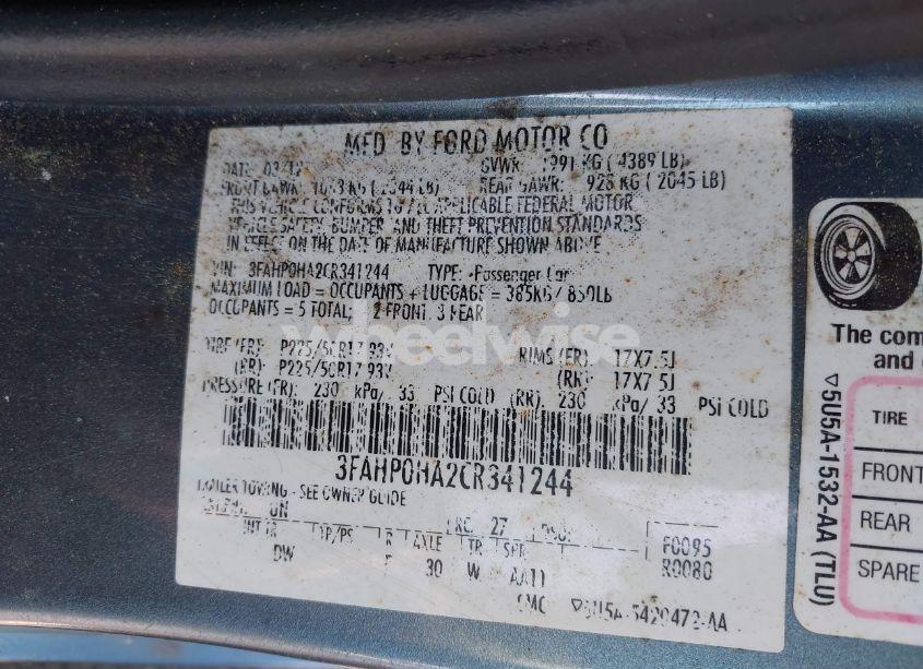 Photo 9 of 2012 Ford Fusion SE (VIN 3FAHP0HA2CR341244)