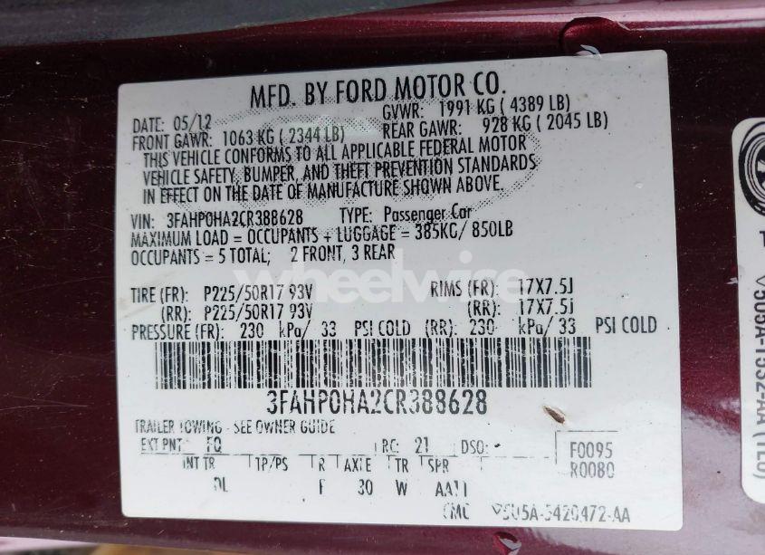 Photo 9 of 2012 Ford Fusion SE (VIN 3FAHP0HA2CR388628)