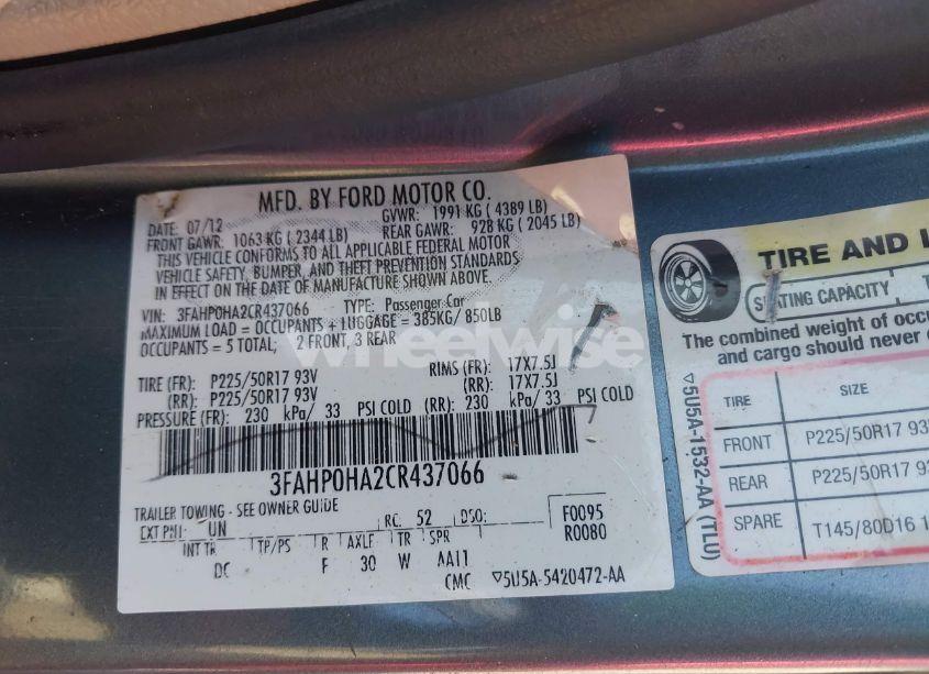 Photo 9 of 2012 Ford Fusion SE (VIN 3FAHP0HA2CR437066)