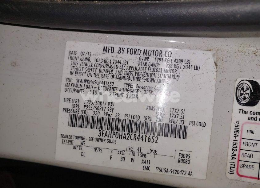 Photo 9 of 2012 Ford Fusion SE (VIN 3FAHP0HA2CR441652)