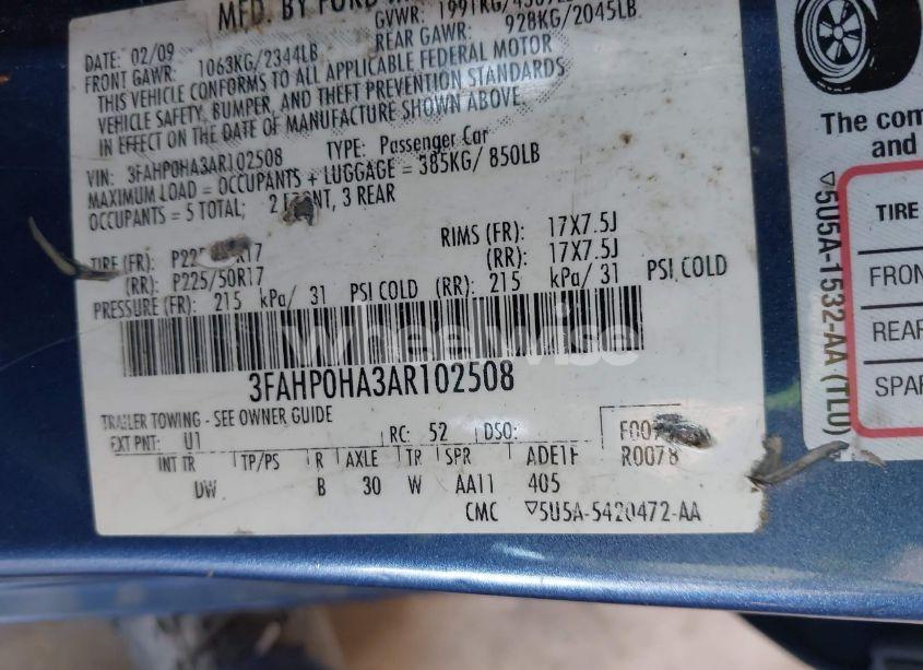 Photo 9 of 2010 Ford Fusion SE (VIN 3FAHP0HA3AR102508)