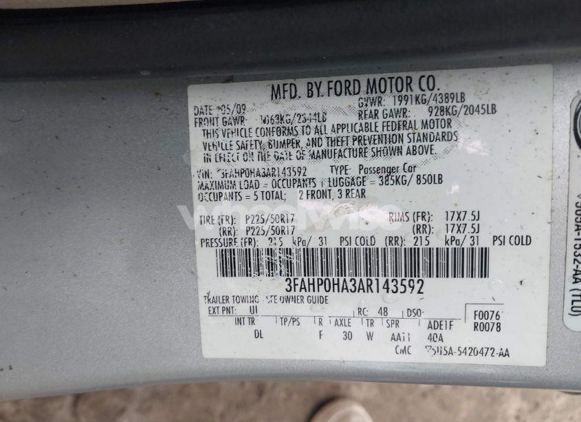 Photo 9 of 2010 Ford Fusion SE (VIN 3FAHP0HA3AR143592)