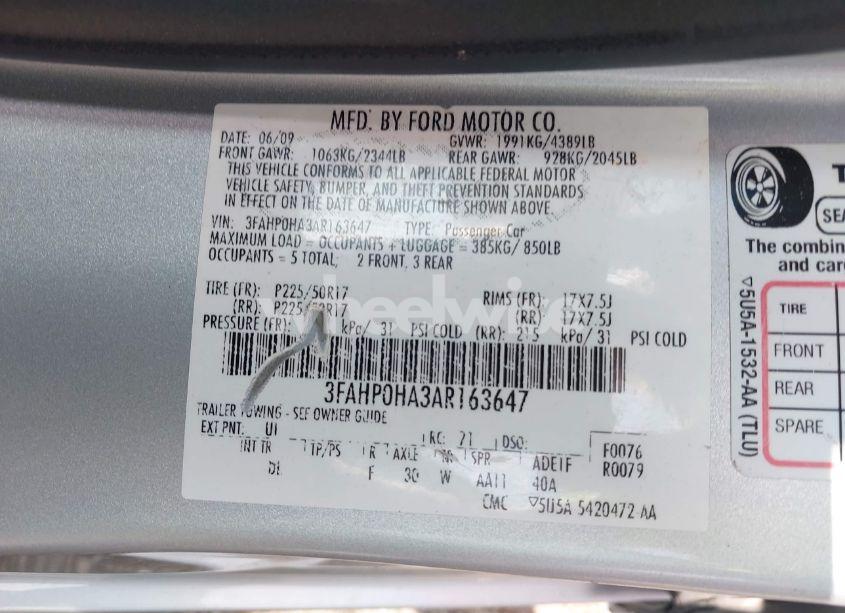 Photo 9 of 2010 Ford Fusion SE (VIN 3FAHP0HA3AR163647)