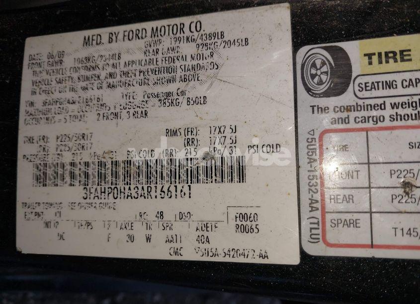 Photo 9 of 2010 Ford Fusion SE (VIN 3FAHP0HA3AR166161)