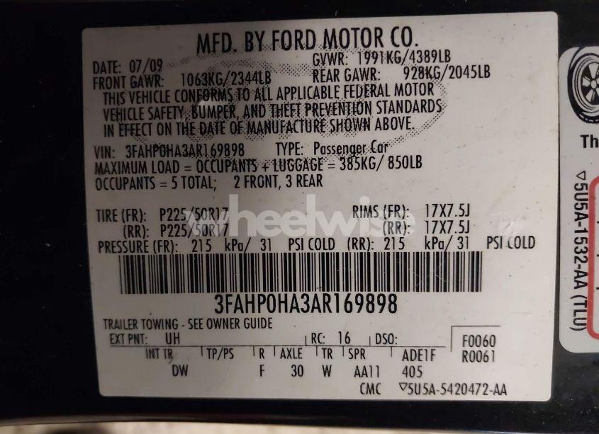 Photo 9 of 2010 Ford Fusion SE (VIN 3FAHP0HA3AR169898)