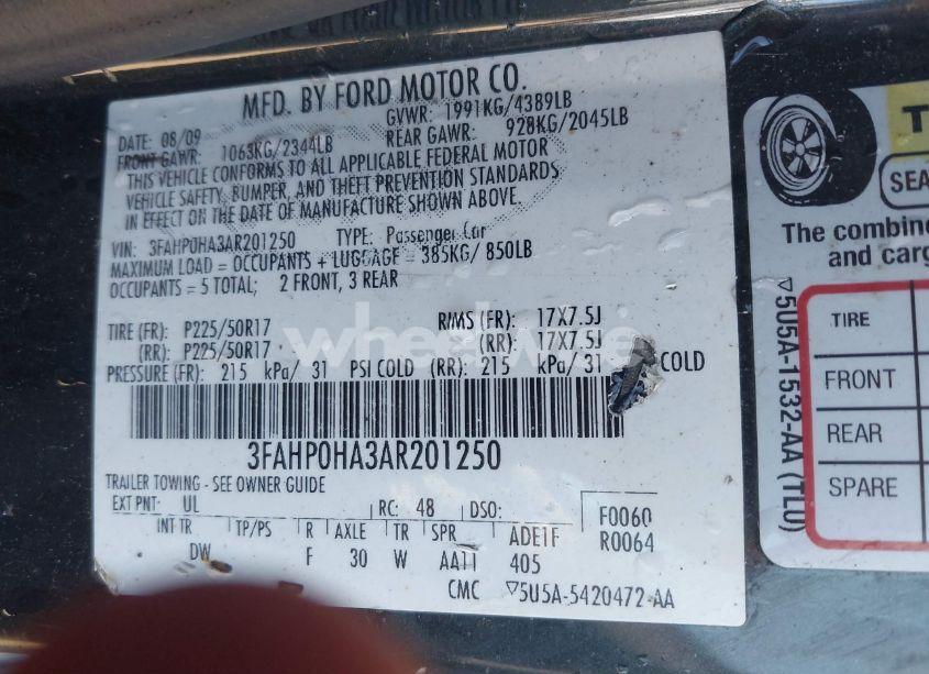 Photo 9 of 2010 Ford Fusion SE (VIN 3FAHP0HA3AR201250)