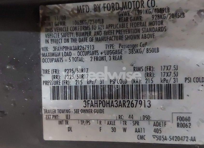 Photo 9 of 2010 Ford Fusion SE (VIN 3FAHP0HA3AR267913)