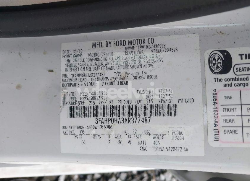 Photo 9 of 2010 Ford Fusion SE (VIN 3FAHP0HA3AR377487)