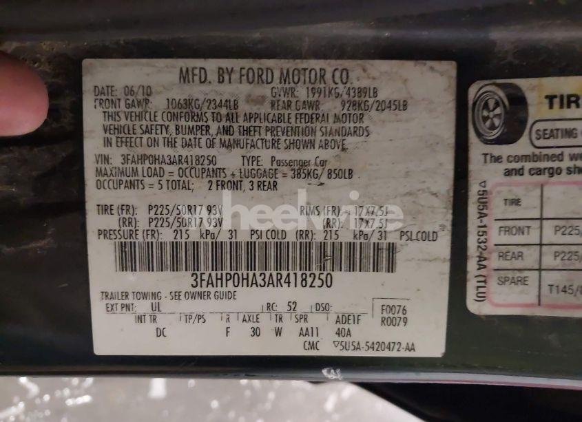 Photo 9 of 2010 Ford Fusion SE (VIN 3FAHP0HA3AR418250)