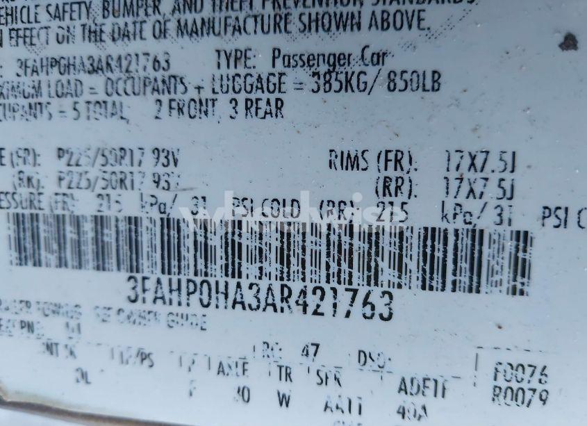 Photo 9 of 2010 Ford Fusion SE (VIN 3FAHP0HA3AR421763)