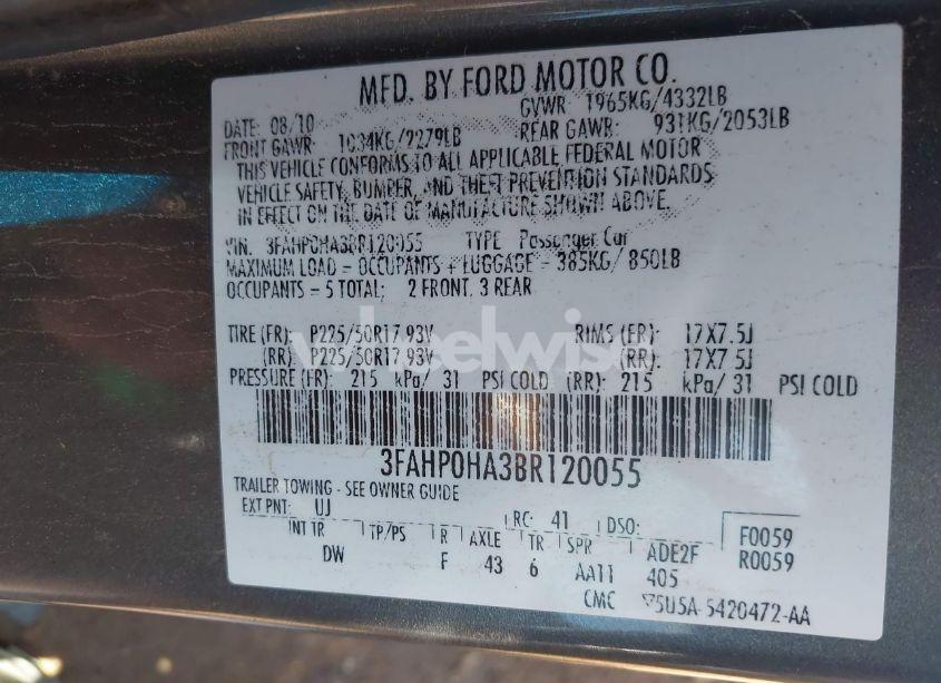 Photo 9 of 2011 Ford Fusion SE (VIN 3FAHP0HA3BR120055)