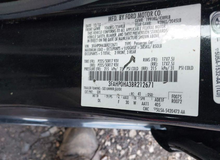 Photo 9 of 2011 Ford Fusion SE (VIN 3FAHP0HA3BR212671)