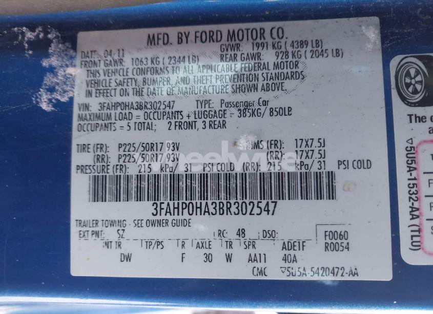 Photo 9 of 2011 Ford Fusion SE (VIN 3FAHP0HA3BR302547)