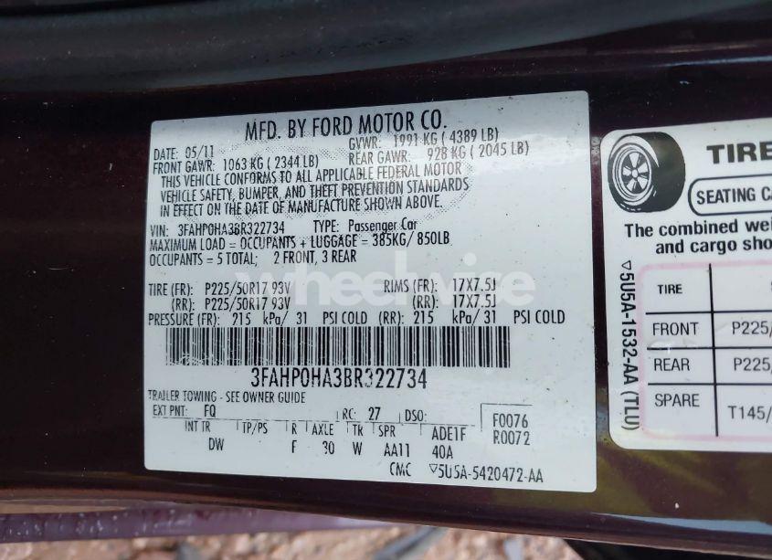 Photo 9 of 2011 Ford Fusion SE (VIN 3FAHP0HA3BR322734)