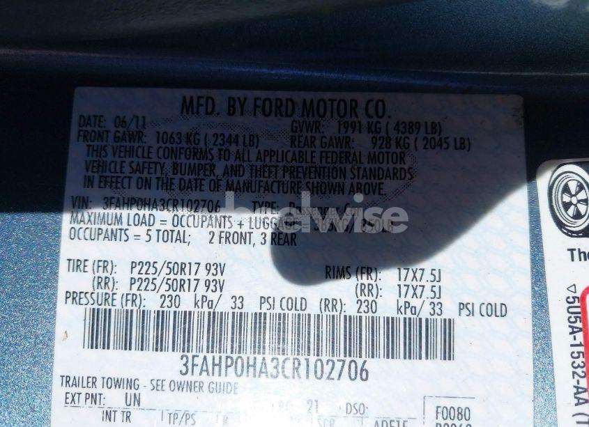 Photo 9 of 2012 Ford Fusion SE (VIN 3FAHP0HA3CR102706)
