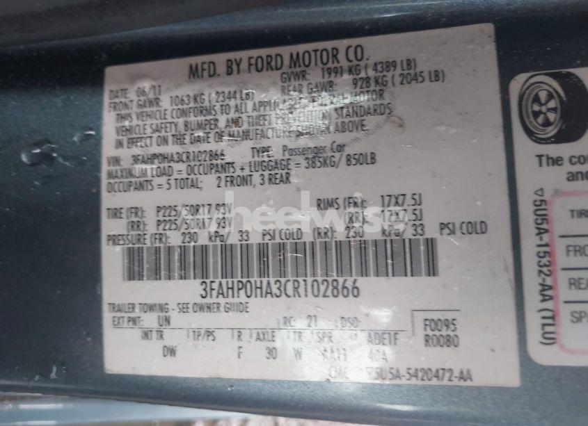 Photo 9 of 2012 Ford Fusion SE (VIN 3FAHP0HA3CR102866)