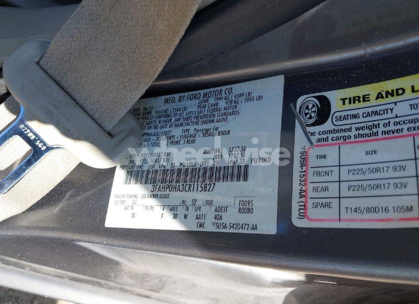 Photo 9 of 2012 Ford Fusion SE (VIN 3FAHP0HA3CR115827)