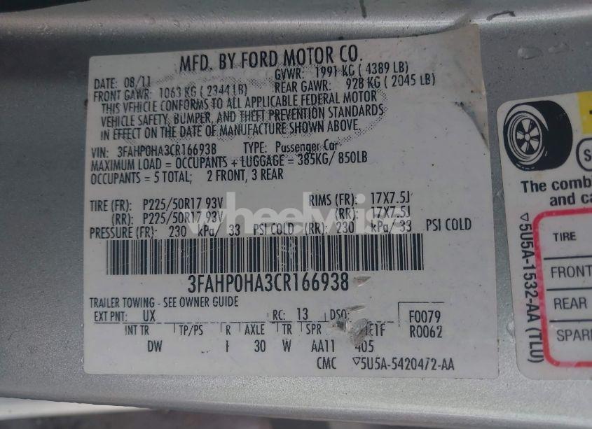 Photo 9 of 2012 Ford Fusion SE (VIN 3FAHP0HA3CR166938)