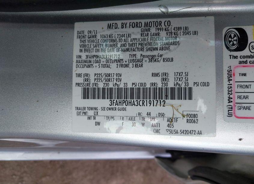 Photo 9 of 2012 Ford Fusion SE (VIN 3FAHP0HA3CR191712)