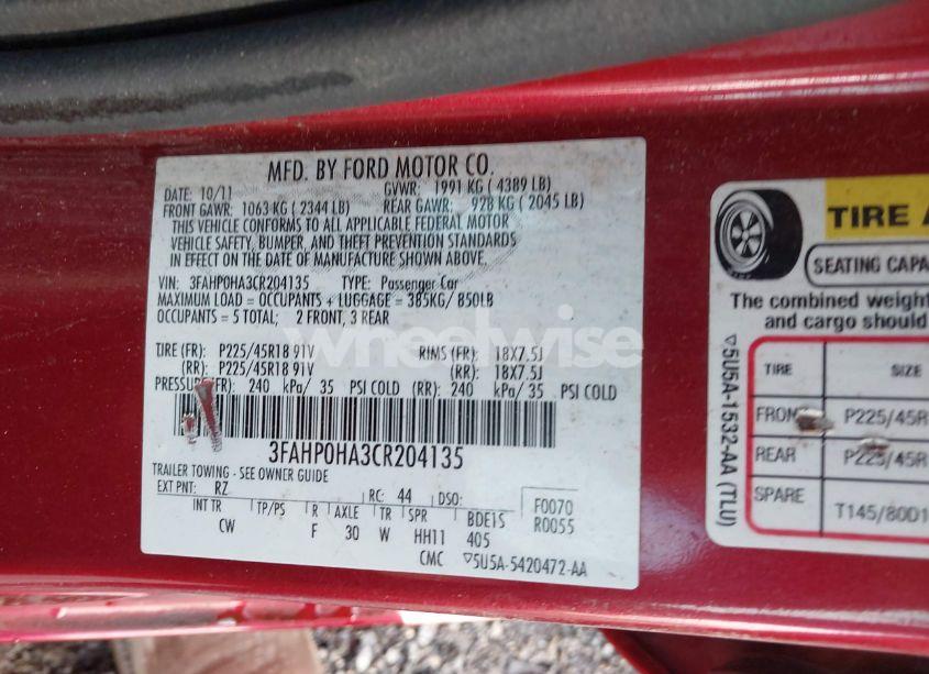 Photo 9 of 2012 Ford Fusion SE (VIN 3FAHP0HA3CR204135)