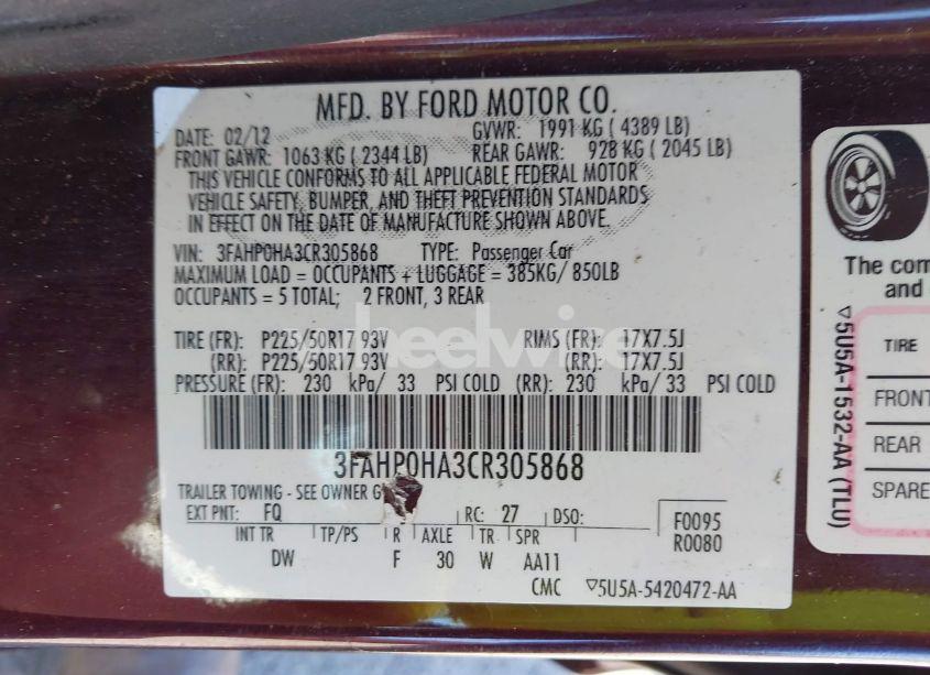 Photo 9 of 2012 Ford Fusion SE (VIN 3FAHP0HA3CR305868)