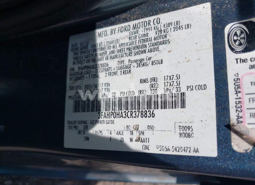 Photo 9 of 2012 Ford Fusion SE (VIN 3FAHP0HA3CR378836)