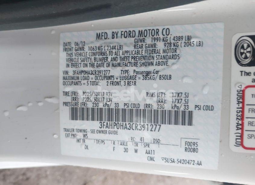 Photo 9 of 2012 Ford Fusion SE (VIN 3FAHP0HA3CR391277)