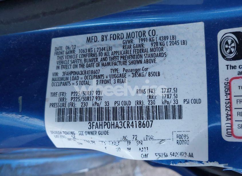 Photo 9 of 2012 Ford Fusion SE (VIN 3FAHP0HA3CR418607)