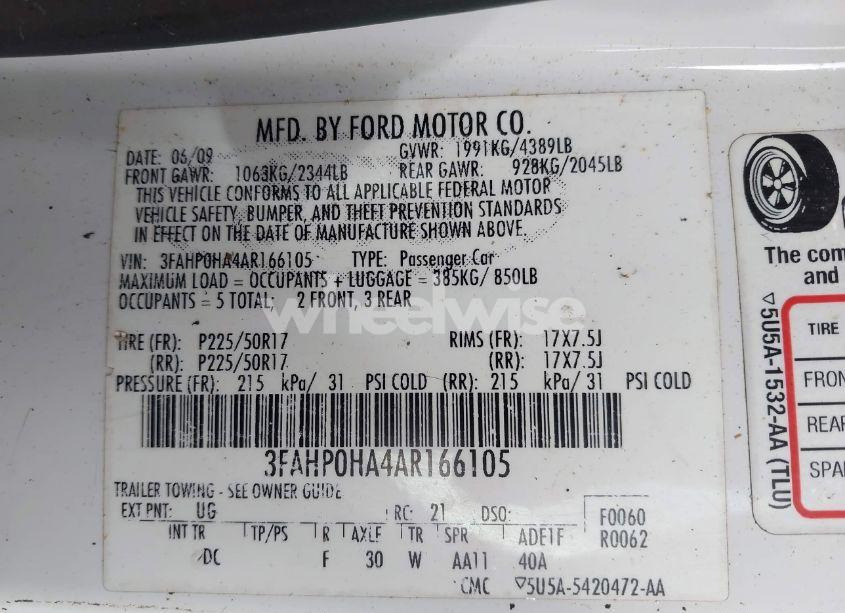 Photo 9 of 2010 Ford Fusion SE (VIN 3FAHP0HA4AR166105)