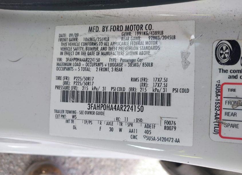 Photo 9 of 2010 Ford Fusion SE (VIN 3FAHP0HA4AR224150)