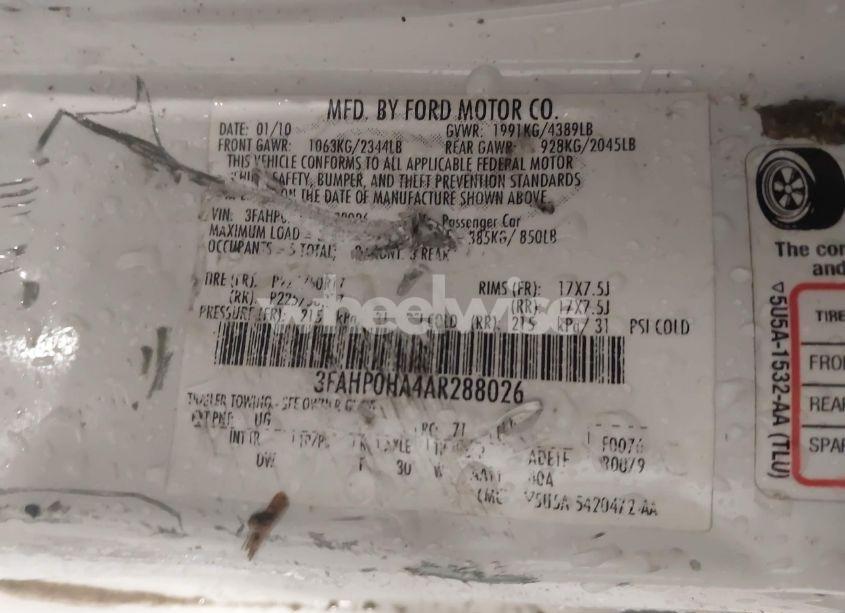 Photo 9 of 2010 Ford Fusion SE (VIN 3FAHP0HA4AR288026)