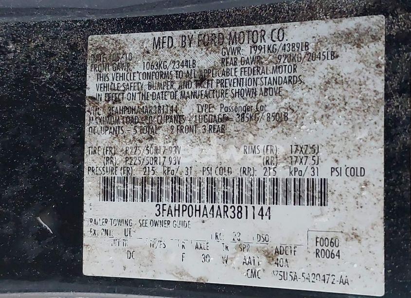 Photo 9 of 2010 Ford Fusion SE (VIN 3FAHP0HA4AR381144)