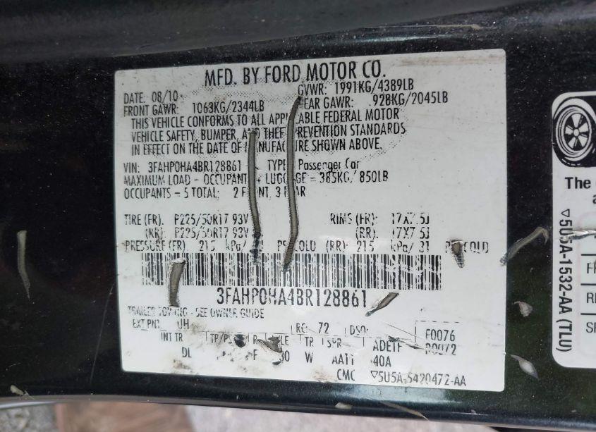 Photo 9 of 2011 Ford Fusion SE (VIN 3FAHP0HA4BR128861)