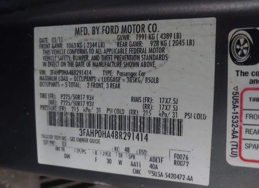Photo 9 of 2011 Ford Fusion SE (VIN 3FAHP0HA4BR291414)