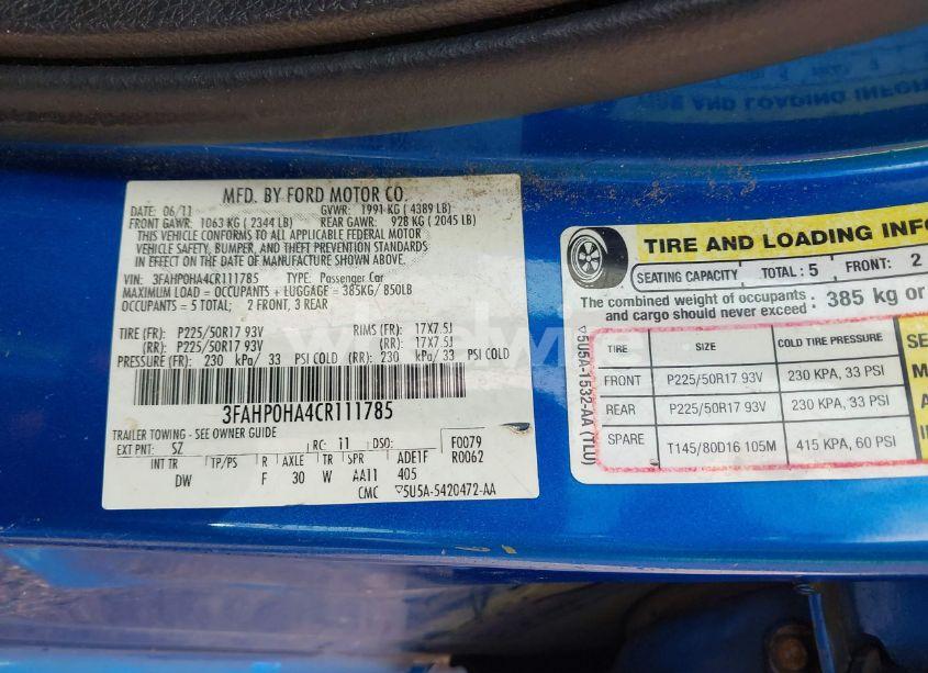 Photo 9 of 2012 Ford Fusion SE (VIN 3FAHP0HA4CR111785)