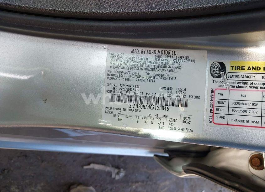 Photo 9 of 2012 Ford Fusion SE (VIN 3FAHP0HA4CR123046)