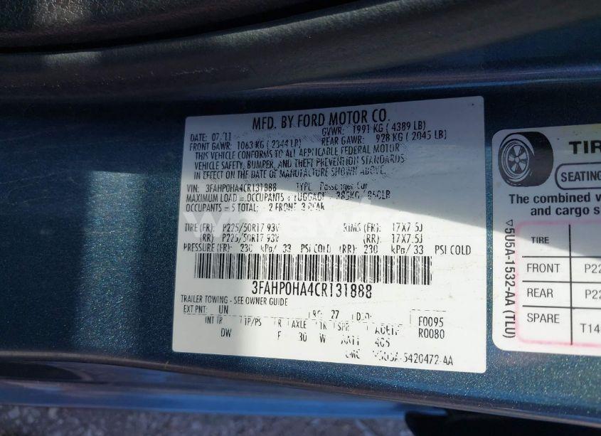 Photo 9 of 2012 Ford Fusion SE (VIN 3FAHP0HA4CR131888)