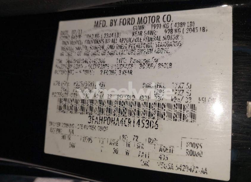 Photo 9 of 2012 Ford Fusion SE (VIN 3FAHP0HA4CR145306)