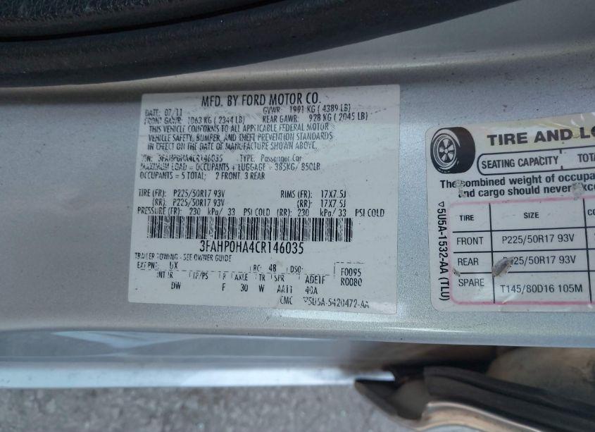 Photo 9 of 2012 Ford Fusion SE (VIN 3FAHP0HA4CR146035)