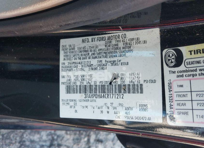 Photo 9 of 2012 Ford Fusion SE (VIN 3FAHP0HA4CR171212)