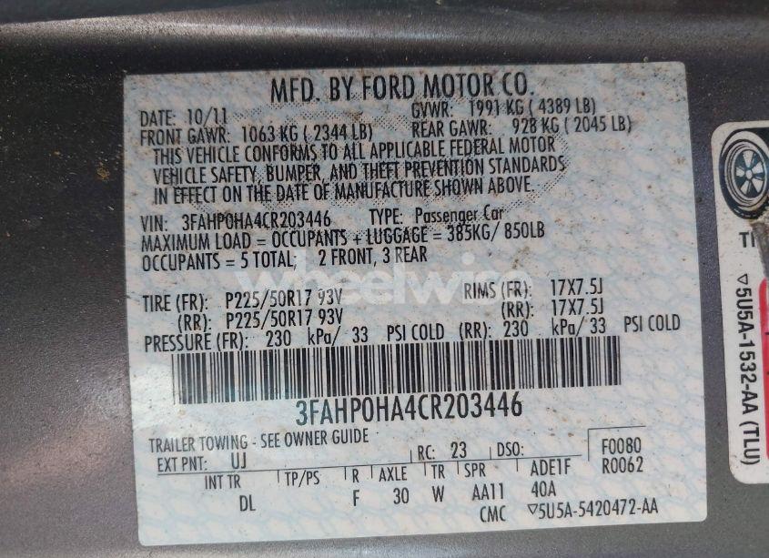 Photo 9 of 2012 Ford Fusion SE (VIN 3FAHP0HA4CR203446)