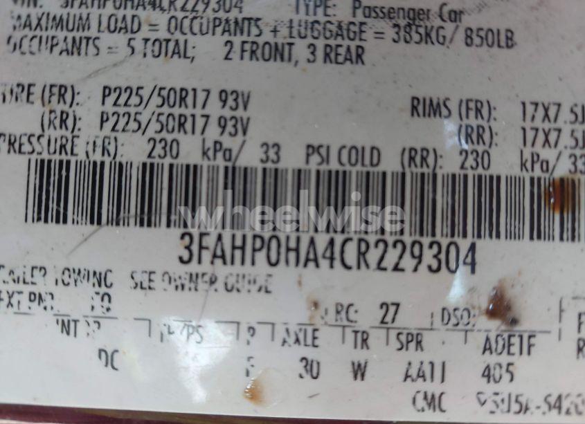 Photo 9 of 2012 Ford Fusion SE (VIN 3FAHP0HA4CR229304)