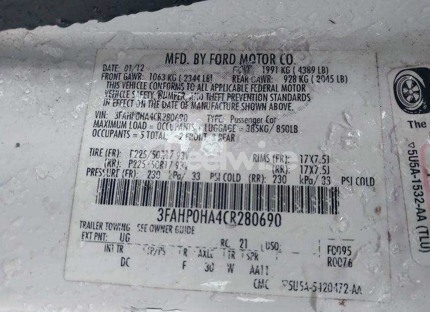 Photo 9 of 2012 Ford Fusion SE (VIN 3FAHP0HA4CR280690)