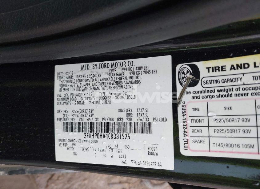 Photo 9 of 2012 Ford Fusion SE (VIN 3FAHP0HA4CR331525)