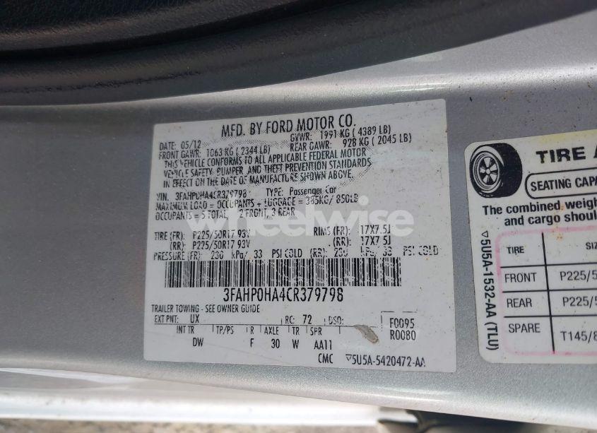 Photo 9 of 2012 Ford Fusion SE (VIN 3FAHP0HA4CR379798)