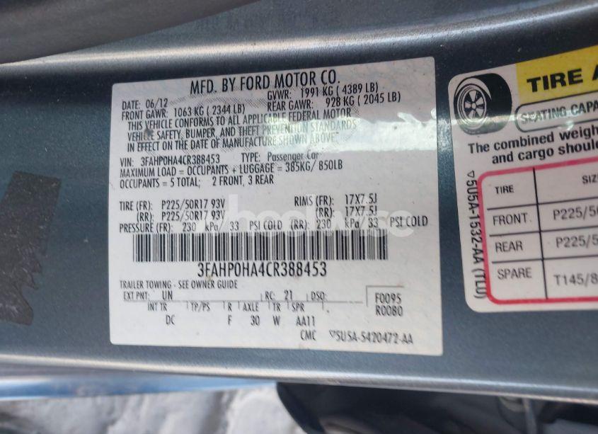 Photo 9 of 2012 Ford Fusion SE (VIN 3FAHP0HA4CR388453)