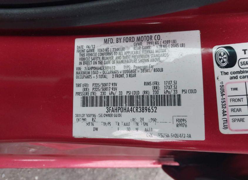 Photo 9 of 2012 Ford Fusion SE (VIN 3FAHP0HA4CR389652)