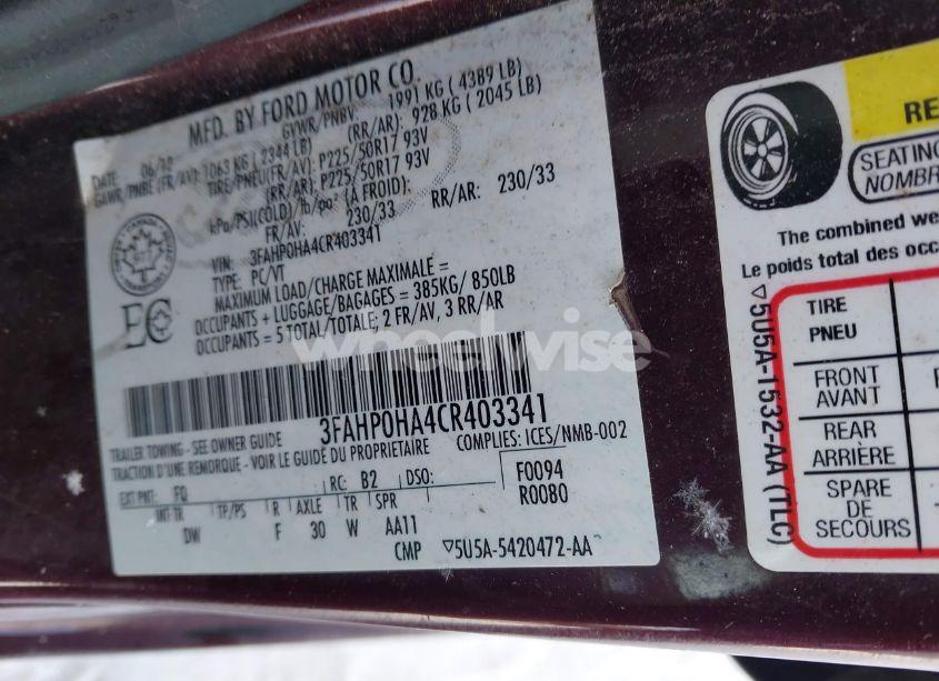 Photo 9 of 2012 Ford Fusion SE (VIN 3FAHP0HA4CR403341)